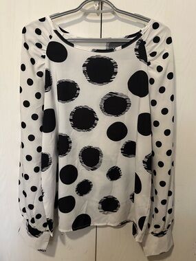 SHEIN Women's Black and White Polka Dot Long Sleeve Sheer Blouse Size L
